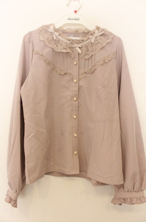 画像1: axes femme POETIQUE / リボン襟フリルブラウス M ピンク O-26-01-23-052-AX-BL-OW-OS (1)