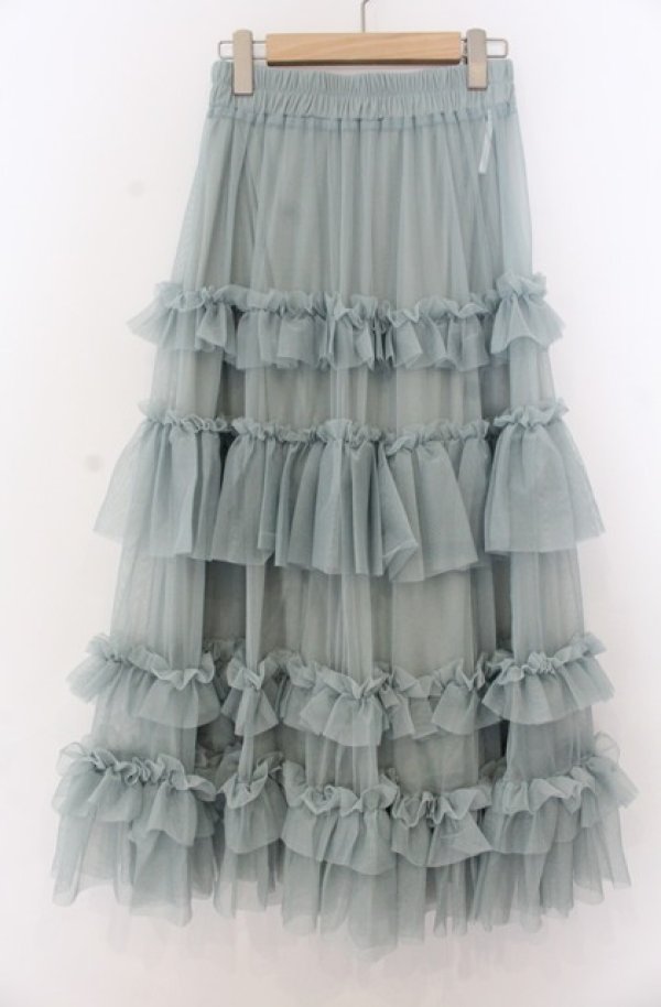 画像1: axes femme / フリルチュールティアードスカート F グリーン O-26-01-23-010-AX-SK-OW-OS (1)