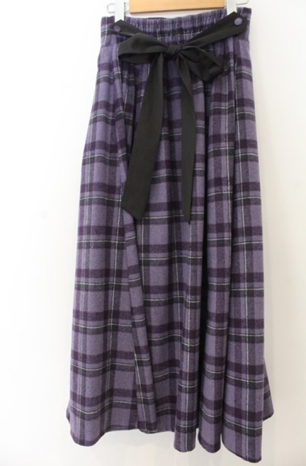 画像2: axes femme / 起毛チェック柄ロングスカート F パープル O-26-01-23-015-AX-SK-OW-OS (2)