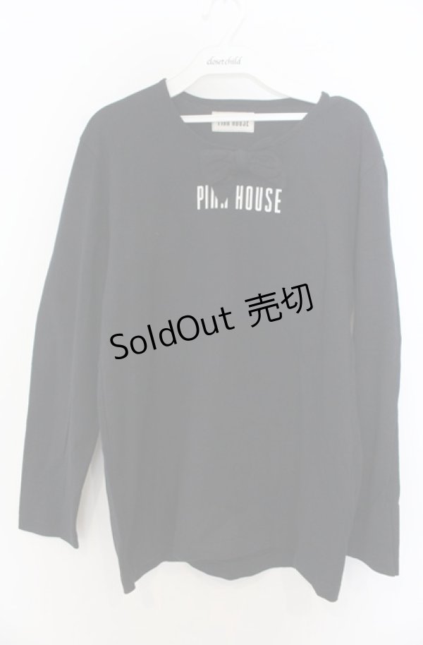 画像1: PINK HOUSE / リボン使いカットソー L クロ O-26-01-23-018-LO-TO-OW-OS (1)