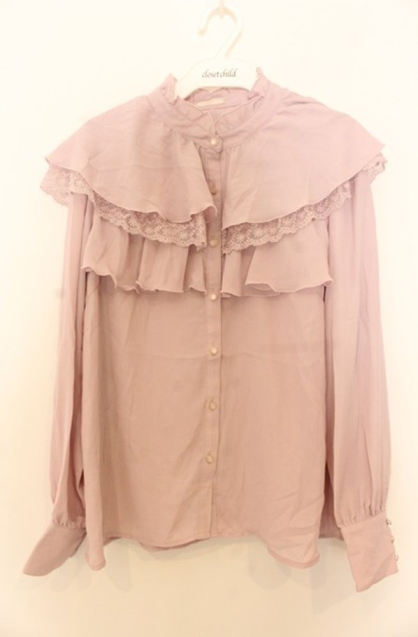 画像1: axes femme POETIQUE / ケープデザインフリルブラウス M ピンク O-26-01-23-027-AX-BL-OW-OS (1)