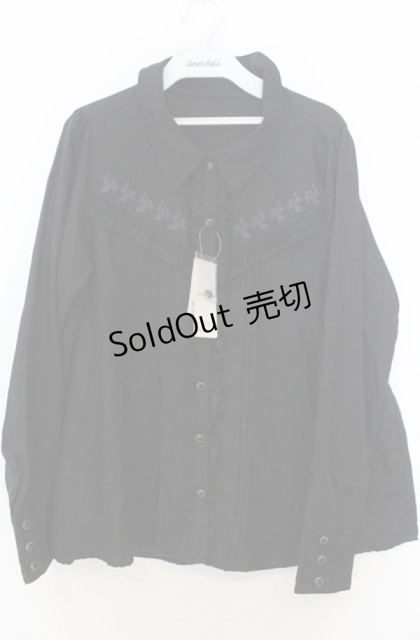 画像1: axes femme / バラ刺繍入りシャツ L クロ O-26-01-23-039-AX-BL-OW-OS (1)