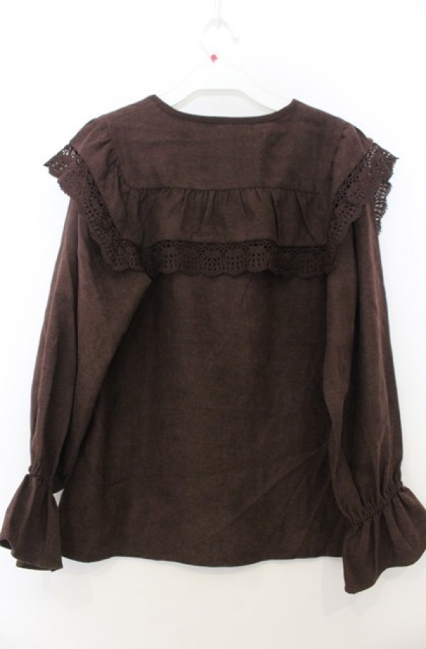 画像2: axes femme / ビッグ襟ブラウス M ブラウン O-26-01-23-041-AX-BL-OW-OS (2)