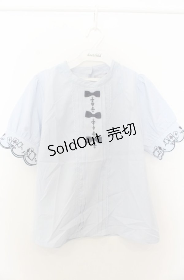 画像1: axes femme POETIQUE / トランプ刺繍プチリボンブラウス M サックス O-26-01-23-043-AX-BL-OW-ZT181 (1)