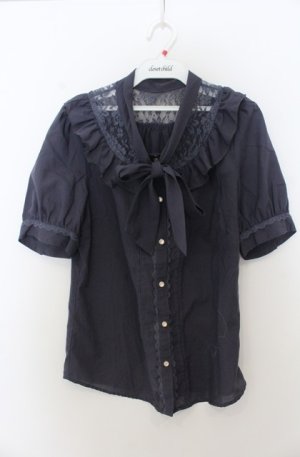 画像: axes femme / ボウタイヨーク半袖ブラウス M パープル O-26-01-23-044-AX-BL-OW-ZT188