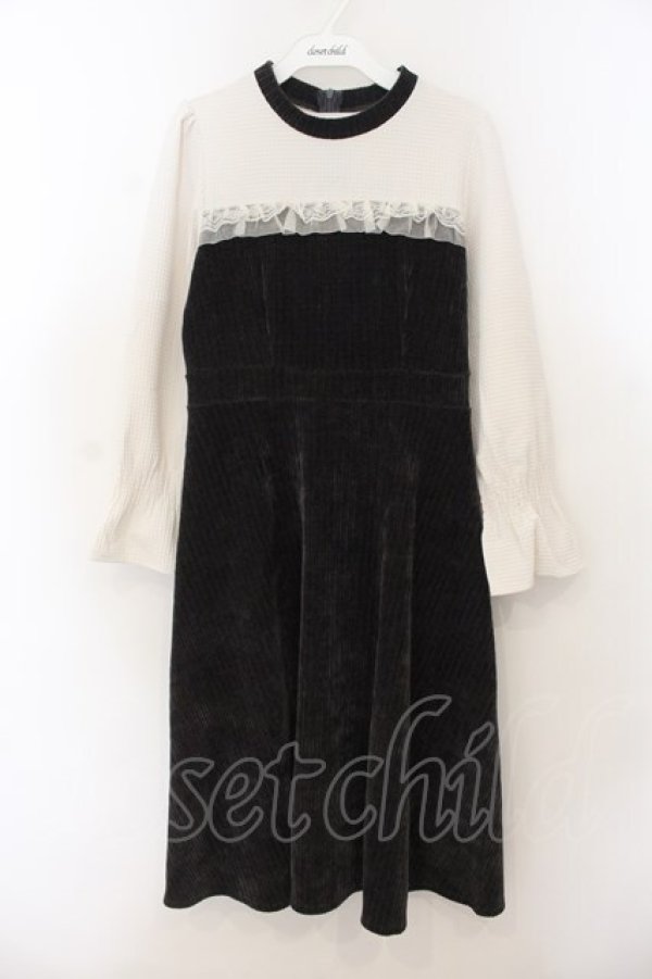 画像1: axes femme POETIQUE / コーデュロイ切り替えワンピース M グレー×キナリ O-26-01-24-029-AX-OP-OW-OS (1)