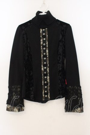 画像: Ozz On / ベロア切り替えハイネックニット  ブラック O-26-01-24-036-OO-TO-IG-OS