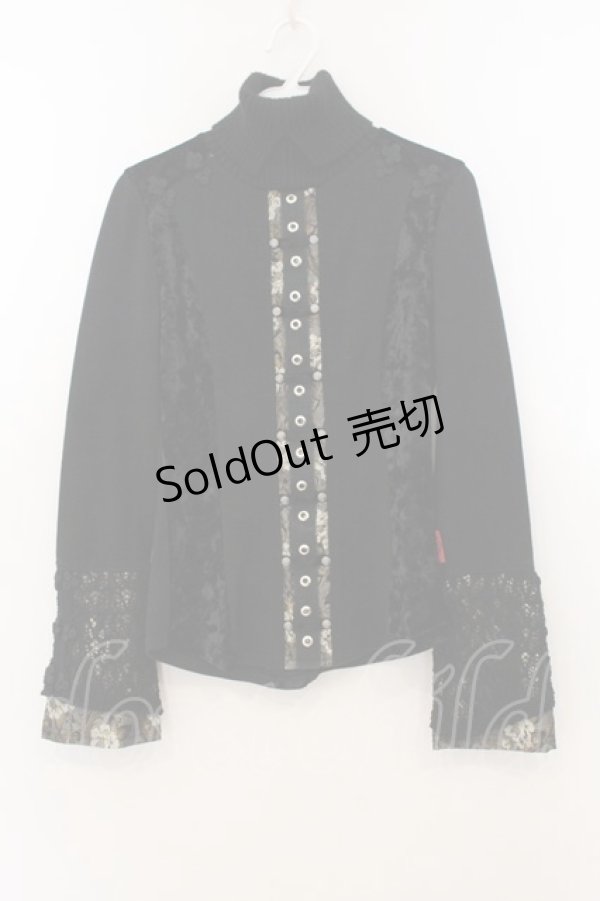 画像1: Ozz On / ベロア切り替えハイネックニット  ブラック O-26-01-24-036-OO-TO-IG-OS (1)