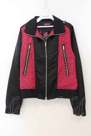 画像: H jelly / 薔薇刺繍&ドットブルゾン  ブラック×ピンク O-26-01-24-009-HN-TO-IG-OS