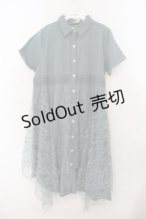 画像: axes femme / レース重ねシャツワンピース  グリーン O-26-01-24-083-AX-OP-OW-ZT007