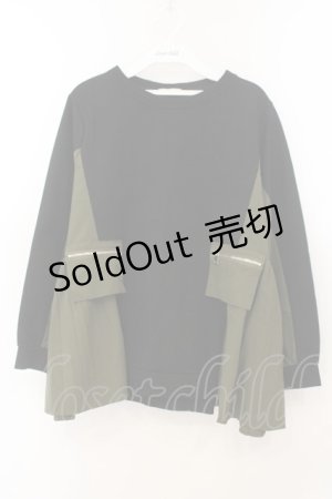 画像: axes femme / ポケット使いバイカラーTシャツ  クロ×グリーン O-26-01-24-084-AX-TO-OW-ZT003