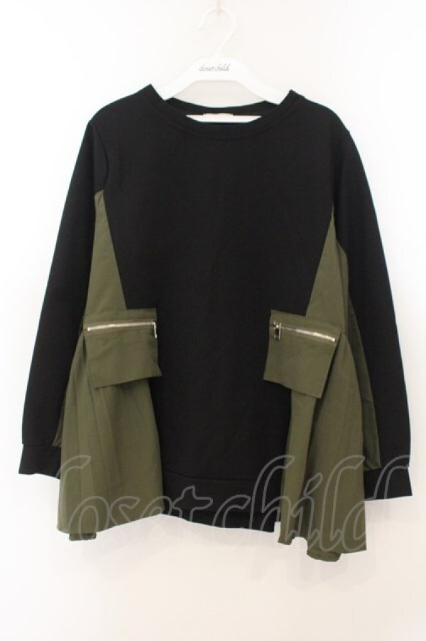 画像1: axes femme / ポケット使いバイカラーTシャツ  クロ×グリーン O-26-01-24-084-AX-TO-OW-ZT003 (1)