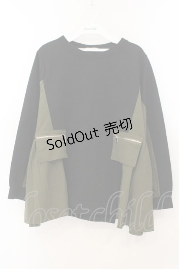 画像1: axes femme / ポケット使いバイカラーTシャツ  クロ×グリーン O-26-01-24-084-AX-TO-OW-ZT003 (1)