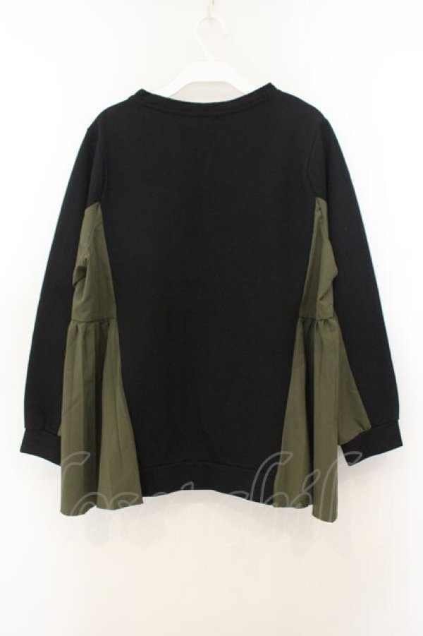 画像2: axes femme / ポケット使いバイカラーTシャツ  クロ×グリーン O-26-01-24-084-AX-TO-OW-ZT003 (2)