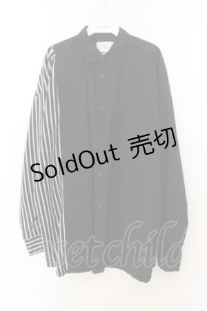 画像: KMK / ストライプ切り替えBIGシャツ  ブラック O-26-01-24-089-PU-BL-YM-OS