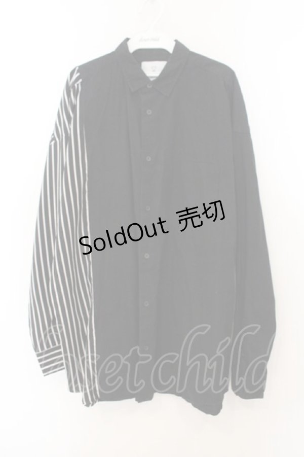 画像1: KMK / ストライプ切り替えBIGシャツ  ブラック O-26-01-24-089-PU-BL-YM-OS (1)