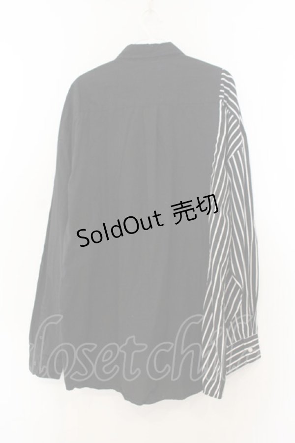 画像2: KMK / ストライプ切り替えBIGシャツ  ブラック O-26-01-24-089-PU-BL-YM-OS (2)