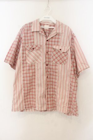 画像: Karl Helmut / パッチワーク開襟シャツ  アカｘシロ O-26-01-24-093-EL-BL-YM-ZT003