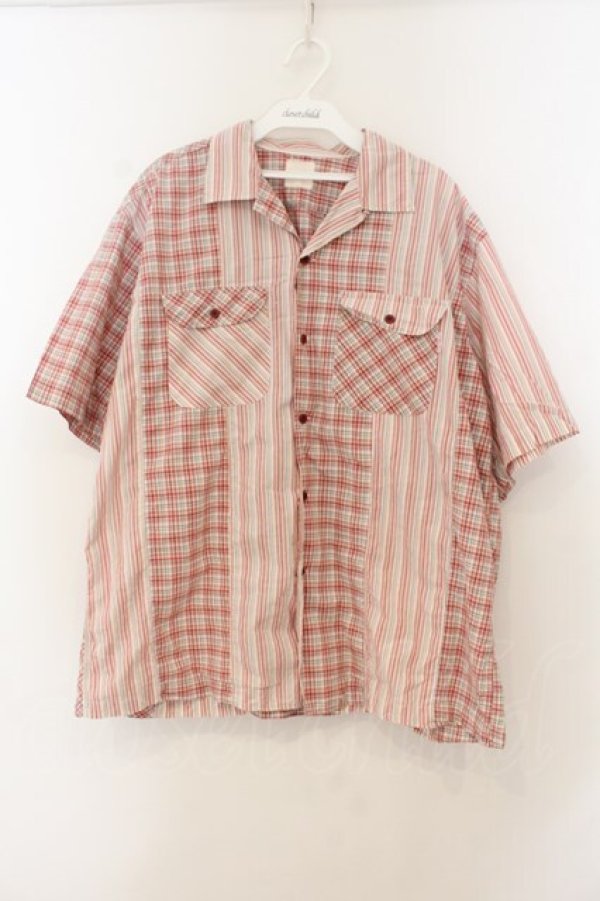 画像1: Karl Helmut / パッチワーク開襟シャツ  アカｘシロ O-26-01-24-093-EL-BL-YM-OS (1)