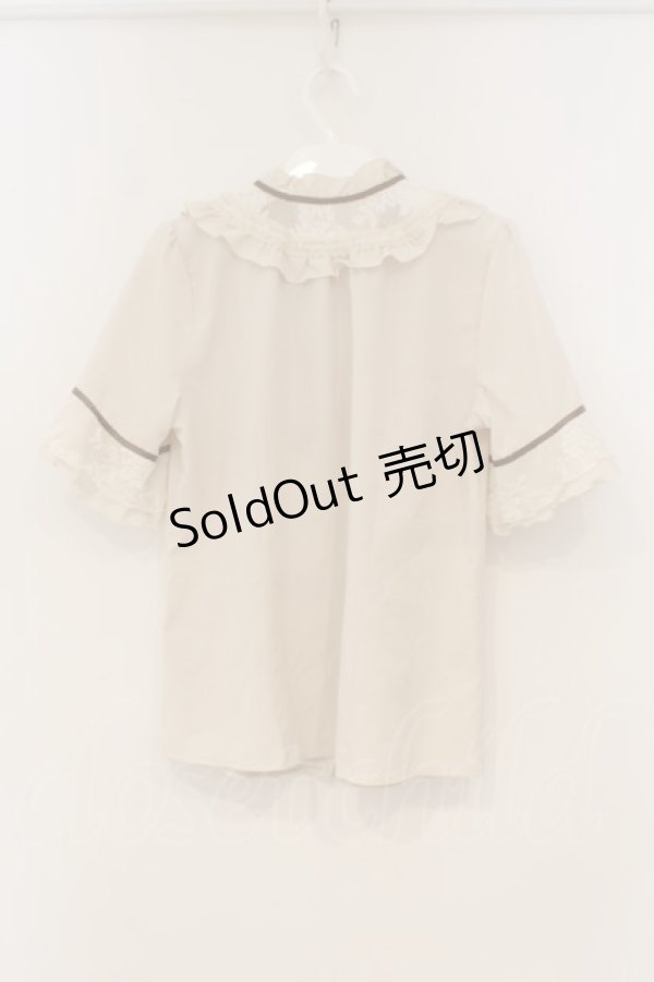 画像2: axes femme / 透けレースとろみ半袖ブラウス M キナリ O-26-01-26-030-AX-BL-OW-OS (2)