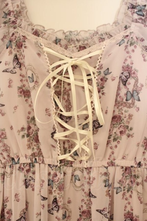 画像2: axes femme / パピヨンローズ柄編上ワンピース F ピンク O-26-01-26-033-AX-OP-OW-OS (2)