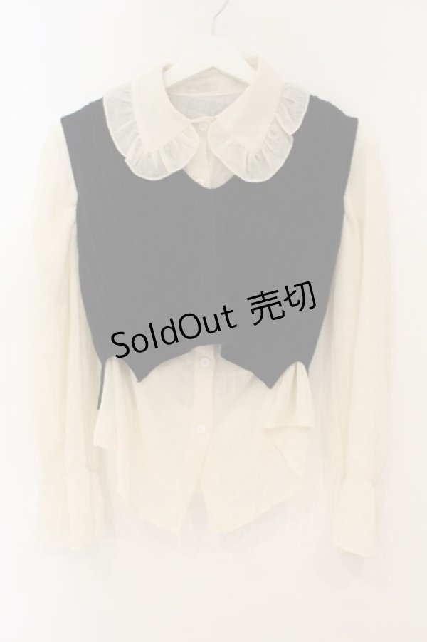 画像1: axes femme POETIQUE / ニットベスト付きブラウス M キナリ×クロ O-26-01-26-044-AX-TO-OW-ZT0209L (1)