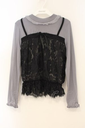 画像: axes femme POETIQUE / キャミ重ね着風プルオーバー M グレー×クロ O-26-01-26-055-AX-TO-OW-ZT0209L