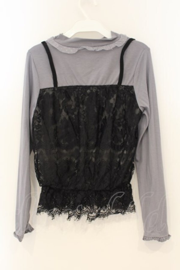 画像2: axes femme POETIQUE / キャミ重ね着風プルオーバー M グレー×クロ O-26-01-26-055-AX-TO-OW-ZT0209L (2)