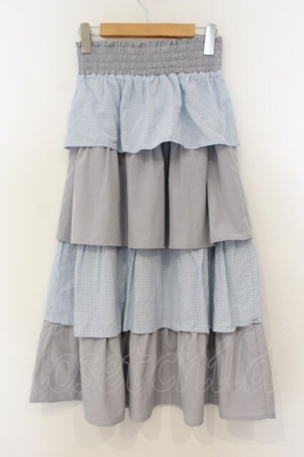 画像2: majoretty / ギンガムティアードスカート M サックス×グレー O-26-01-26-062-LO-SK-IG-OS (2)