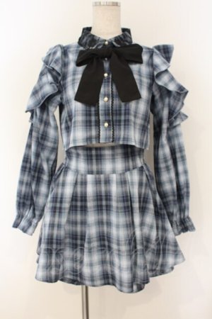 画像: majoretty / チェック柄セットアップ M ブルー×クロ O-26-01-26-022-LO-OP-IG-OS