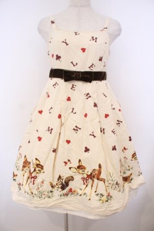 画像: Emily Temple cute / バンビプリントリボンベルトノースリーブワンピース  アイボリー O-26-01-27-041-ET-OP-OW-OS