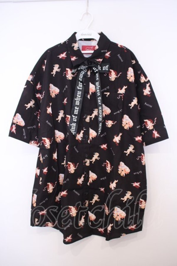 画像1: Jamie エーエヌケー / エンジェルプリントBIGシャツ M クロ O-26-01-27-060-LO-BL-OW-OS (1)