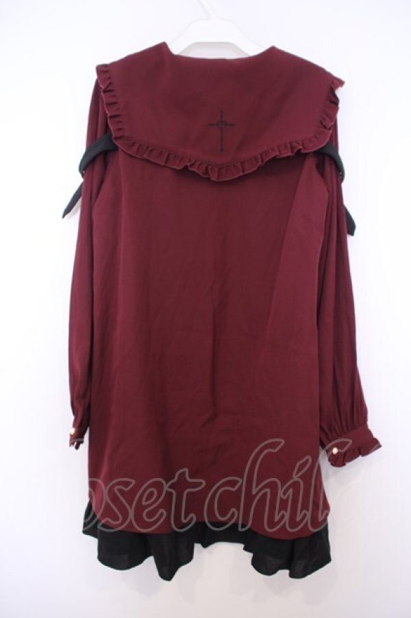 画像4: Amavel / L'Ange Dechu フリルAラインワンピース F ワイン O-26-01-27-066-CA-OP-OW-OS (4)