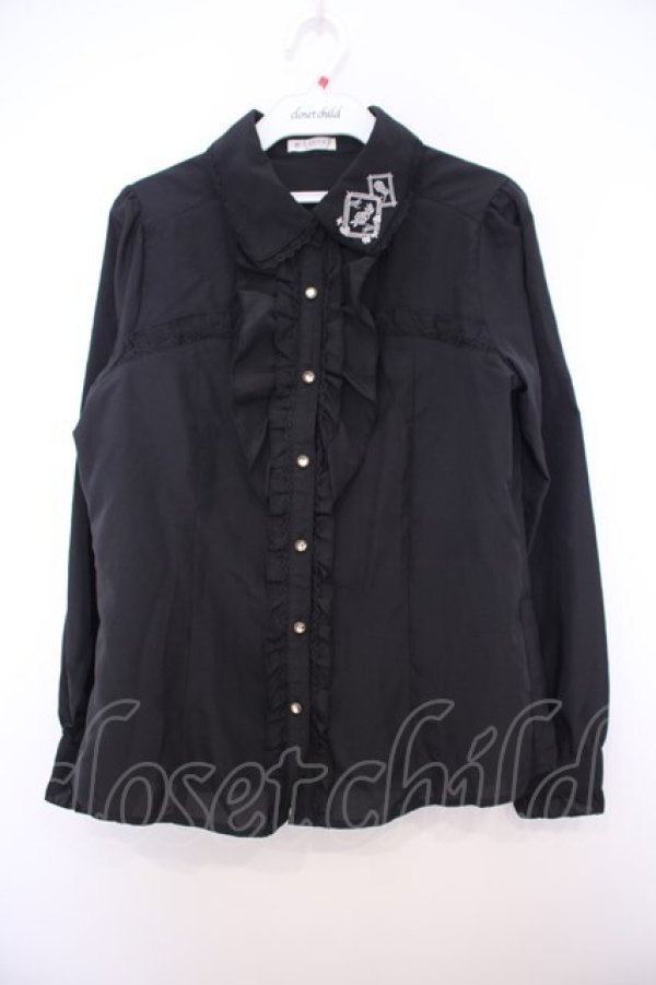 画像1: axes femme / ローズトランプ刺繍ブラウス M クロ O-26-01-27-067-AX-BL-OW-OS (1)