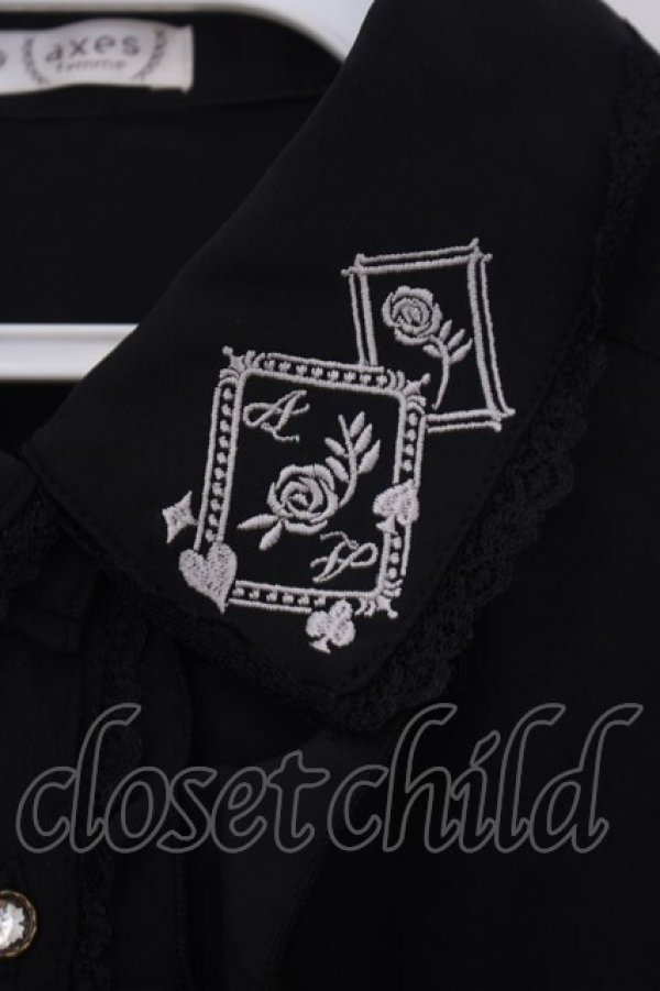 画像2: axes femme / ローズトランプ刺繍ブラウス M クロ O-26-01-27-067-AX-BL-OW-OS (2)