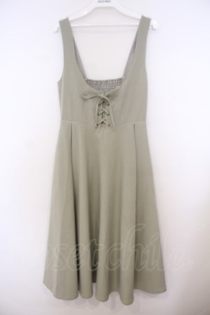 画像: F&A / フロントレースアップUネックジャンパースカート F グリーン O-26-01-27-008-LO-OP-OW-OS