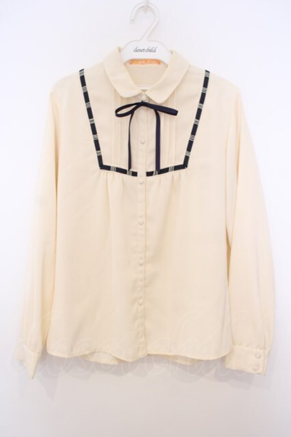 画像1: Fi.n.t / はしごリボン使いタイ付きブラウス F アイボリー O-26-01-27-009-CA-BL-OW-OS (1)