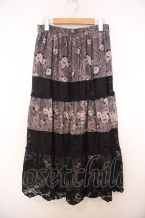 画像: axes femme / ペイズリー×花柄ロングスカート M クロ系 O-26-01-27-013-AX-SK-OW-OS