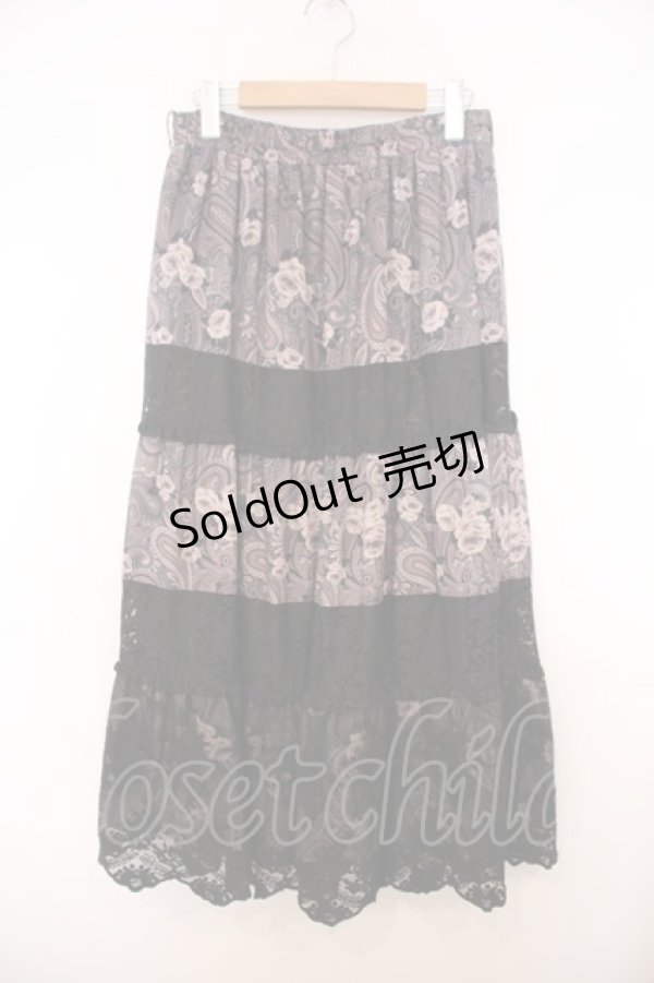 画像1: axes femme / ペイズリー×花柄ロングスカート M クロ系 O-26-01-27-013-AX-SK-OW-ZT609 (1)