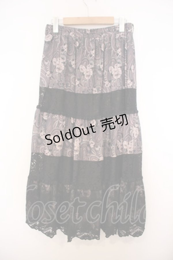画像2: axes femme / ペイズリー×花柄ロングスカート M クロ系 O-26-01-27-013-AX-SK-OW-ZT609 (2)