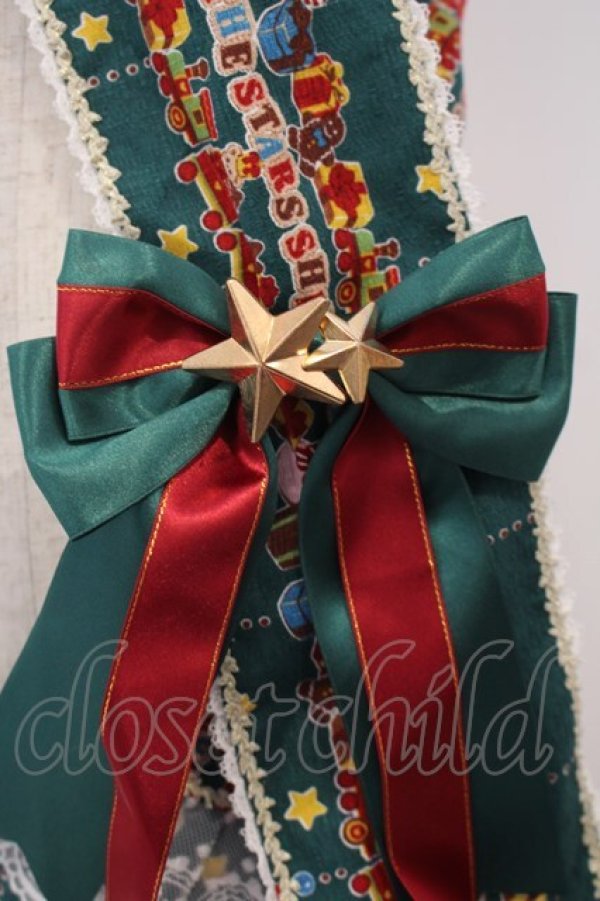 画像2: BABY,THE STARS SHINE BRIGHT / くみゃちゃんのDokiDoki Christmas Party柄エシャルプ  グリーン O-26-01-27-003-BA-ZA-IG-OS (2)