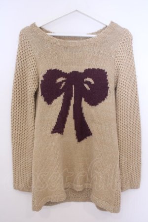 画像: ANECDOTE axes femme / リボン柄ニット S ベージュ O-26-01-28-001-AX-TO-OW-OS