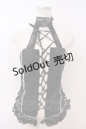画像: h.naoto Blood / ガーゼフリルホルタービスチェ  ブラック×ホワイト O-26-01-28-045-HN-TO-IG-OS