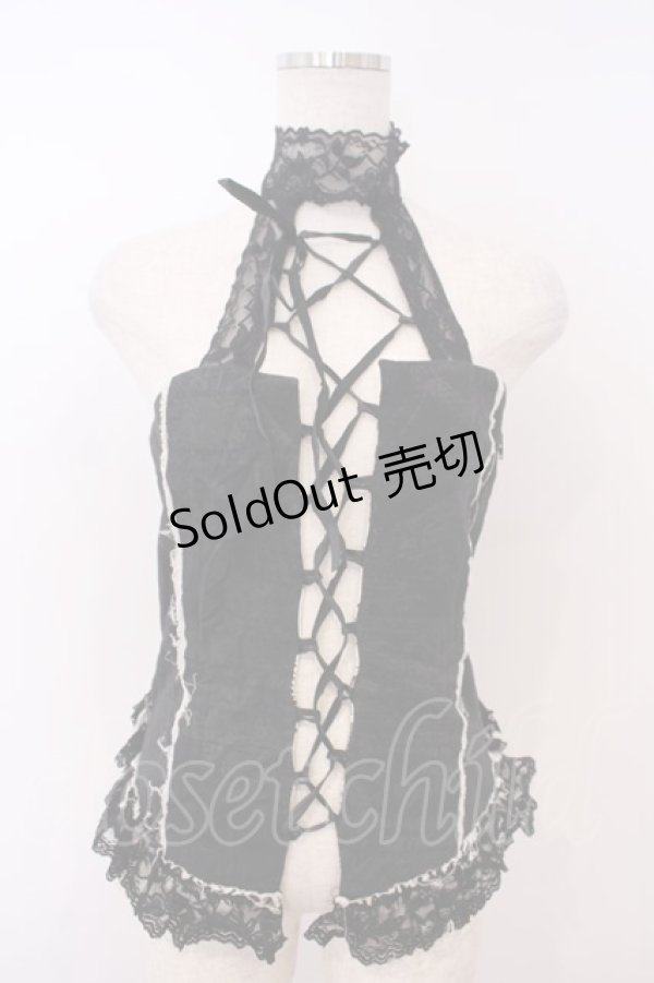 画像1: h.naoto Blood / ガーゼフリルホルタービスチェ  ブラック×ホワイト O-26-01-28-045-HN-TO-IG-OS (1)