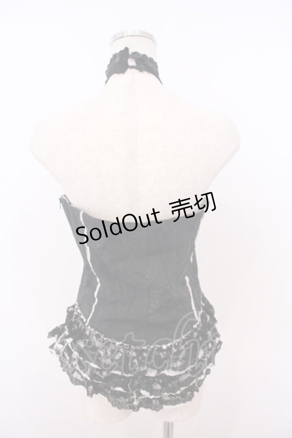 画像4: h.naoto Blood / ガーゼフリルホルタービスチェ  ブラック×ホワイト O-26-01-28-045-HN-TO-IG-OS (4)