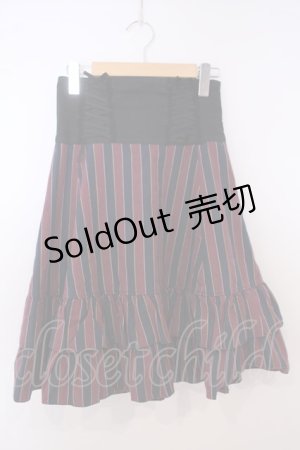 画像: Innocent World / ストライプ編み上げスカート  ネイビー×ワイン×クロ O-26-01-28-049-IW-SK-IG-OS