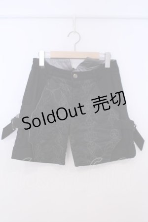 画像: Sixh / 刺繍入りサテンショートパンツ  ブラック O-26-01-28-051-HN-PA-IG-OS