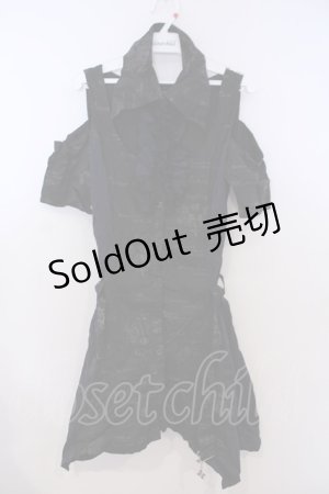 画像: H jelly / オフショルホルターシャツワンピース  ブラック×ネイビー O-26-01-28-053-HN-OP-IG-OS
