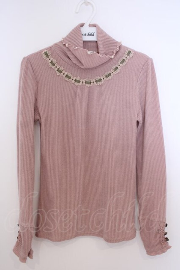 画像1: axes femme / はしごレースリブタートルニットソー M ピンク O-26-01-28-006-AX-TO-OW-OS (1)