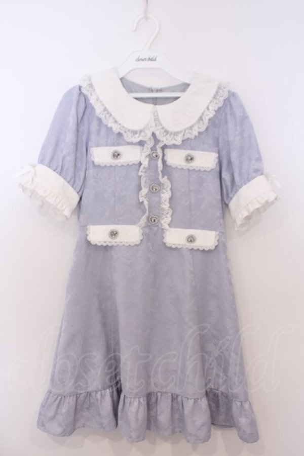 画像1: DearMyLove / ハートパールジャガードorツイードワンピース M ジャガード 膝上ブルー O-26-01-28-064-EL-OP-IG-OS (1)